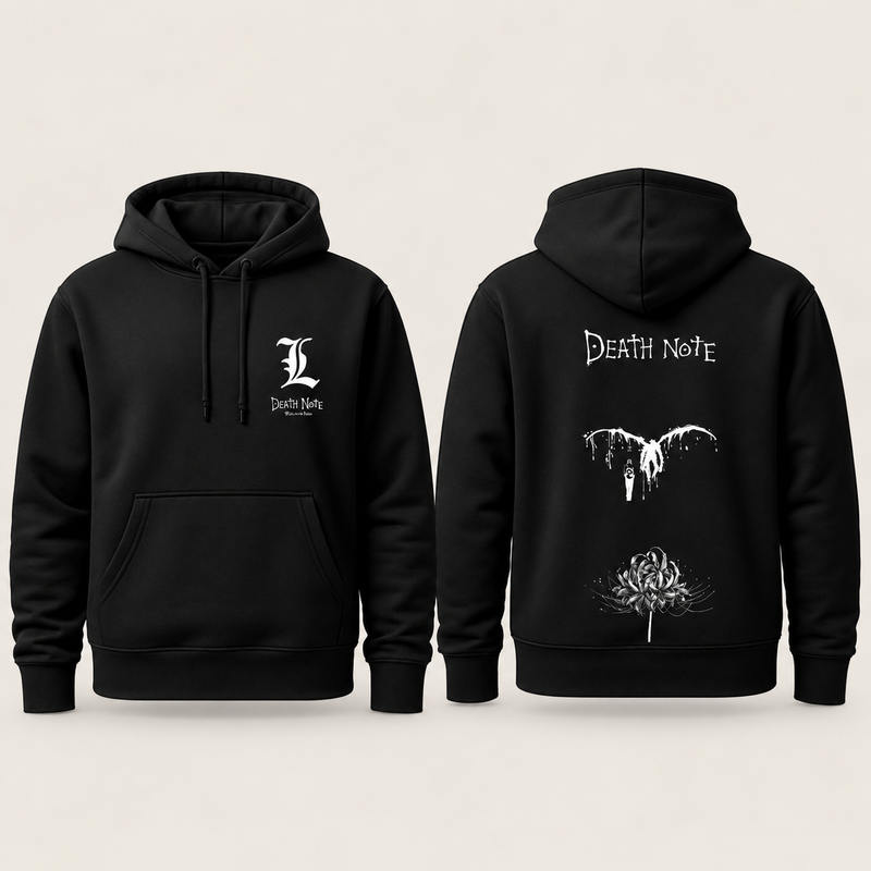 Death Note Noir Hoodie — Black front and back