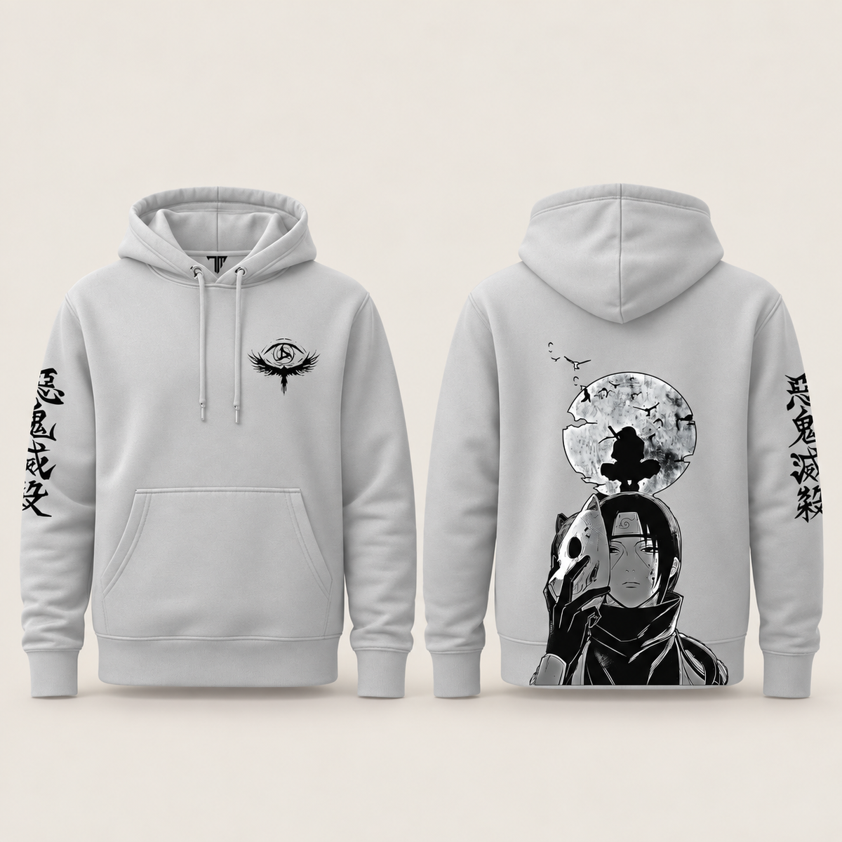 Itachi Moonlight Hoodie — White front and back