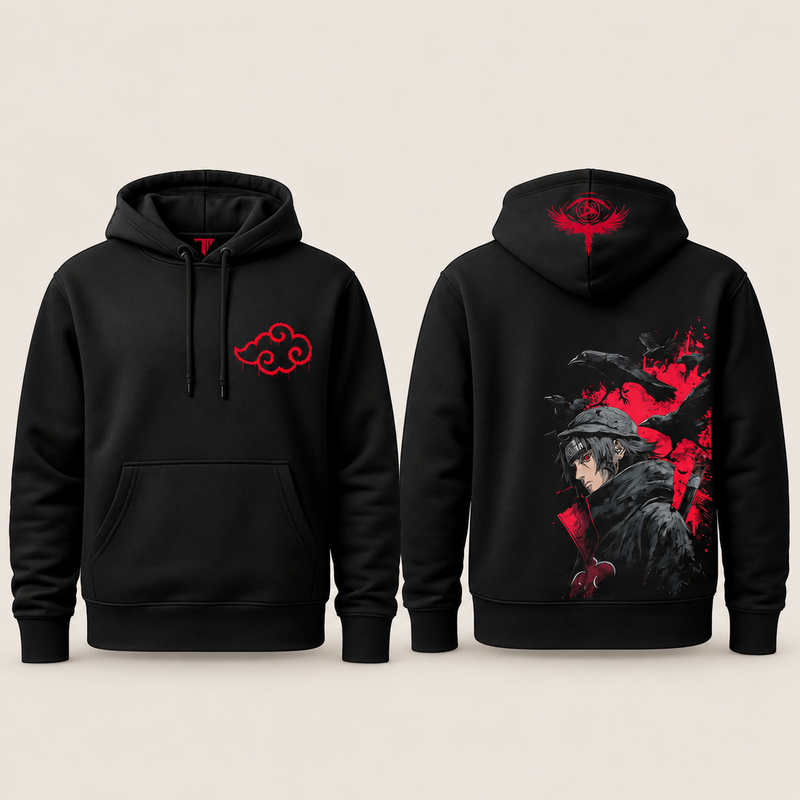 Itachi Raven Hoodie — Black front and back