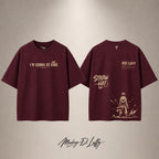 Luffy Straw Hat Drop Shoulder T-Shirt — Maroon — front and back