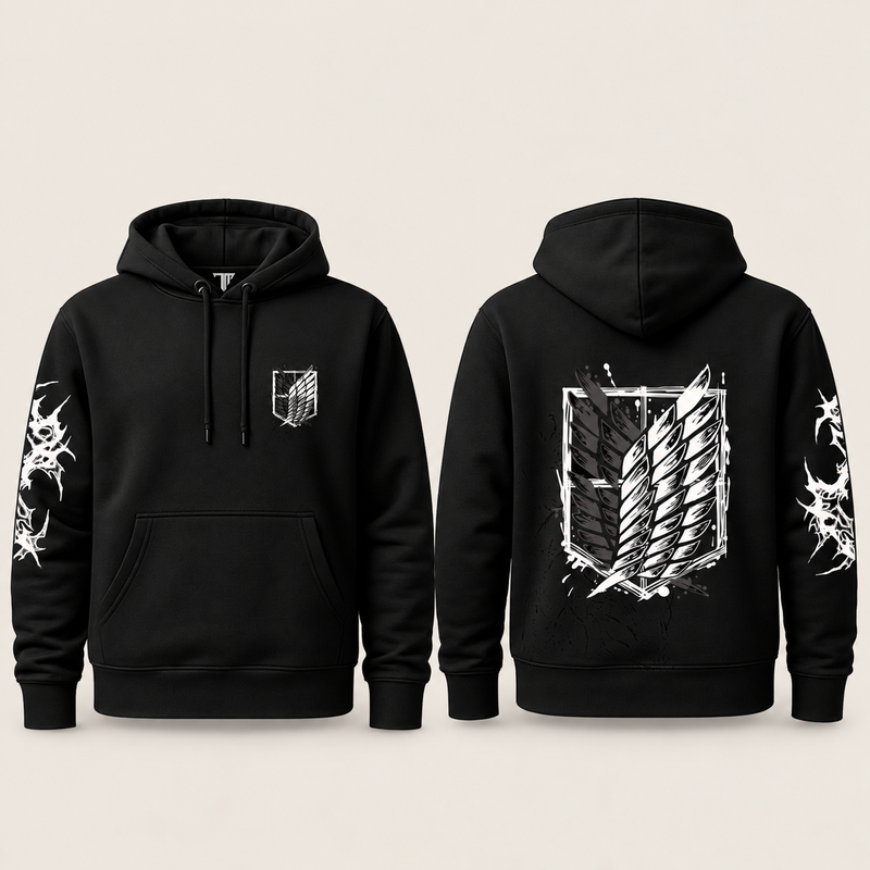 Attack on Titan Scout Wings Hoodie — Black front and back