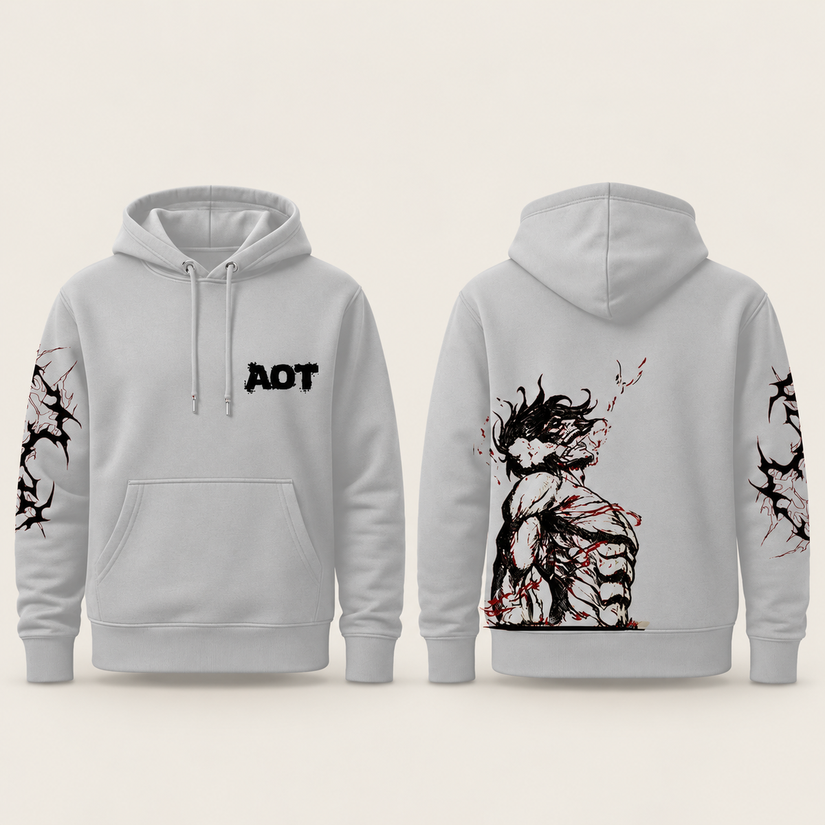 Attack on Titan Titan Rage Hoodie — White front and back