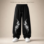 Tribal Frost Baggy Pant — Black cotton French terry graphic sweatpants