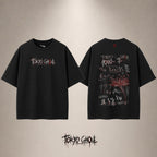 Tokyo Ghoul Red Spider Lily Drop Shoulder T-Shirt — Black — front and back