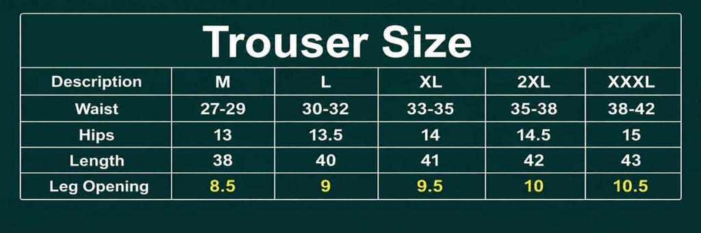 Baggy pant size guide M to XXXL