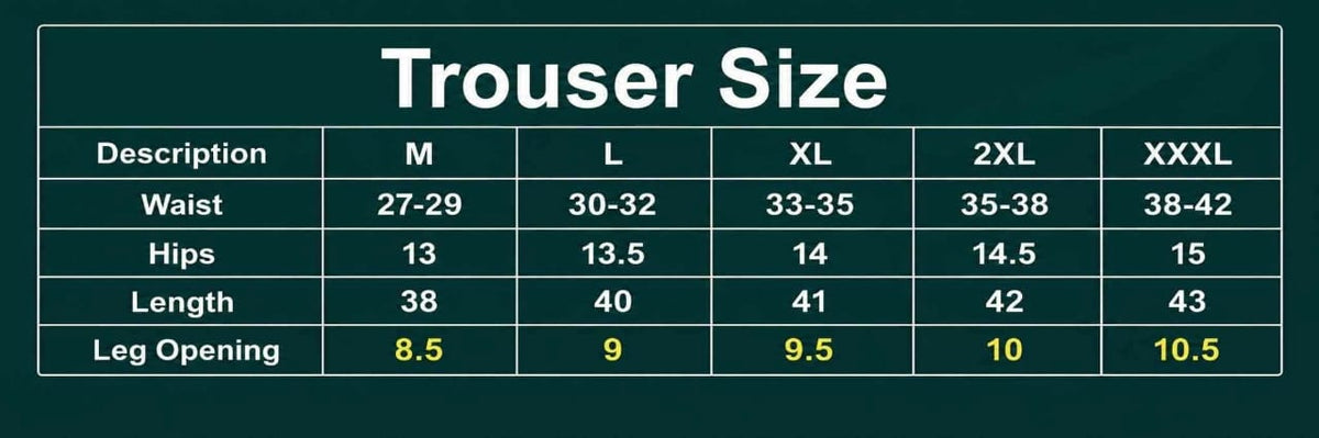 Baggy pant size guide M to XXXL