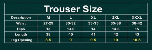 Baggy pant size guide M to XXXL